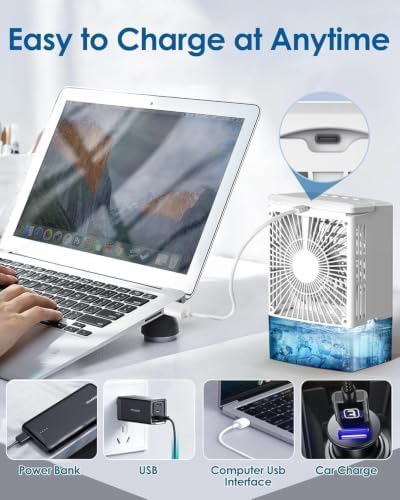 Mini Portable Air Cooler with 1500ML Tank, 3 Speeds & LED