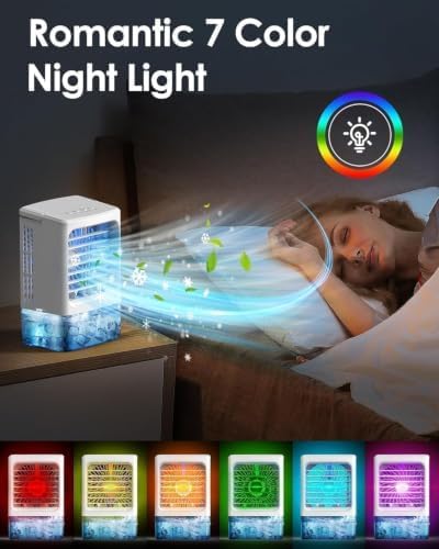 Mini Portable Air Cooler with 1500ML Tank, 3 Speeds & LED