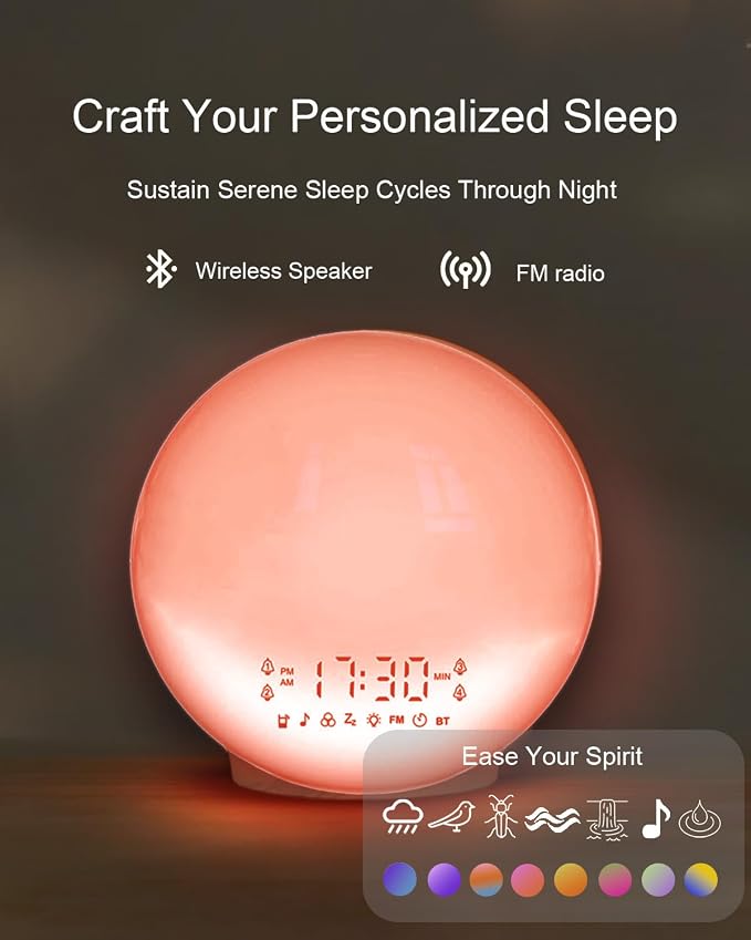 Smart Sunrise Alarm Clock with 4 Alarms, FM Radio & 11-Color Light