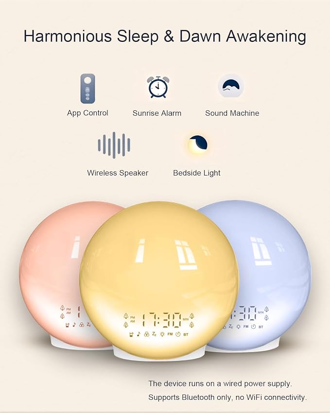Smart Sunrise Alarm Clock with 4 Alarms, FM Radio & 11-Color Light