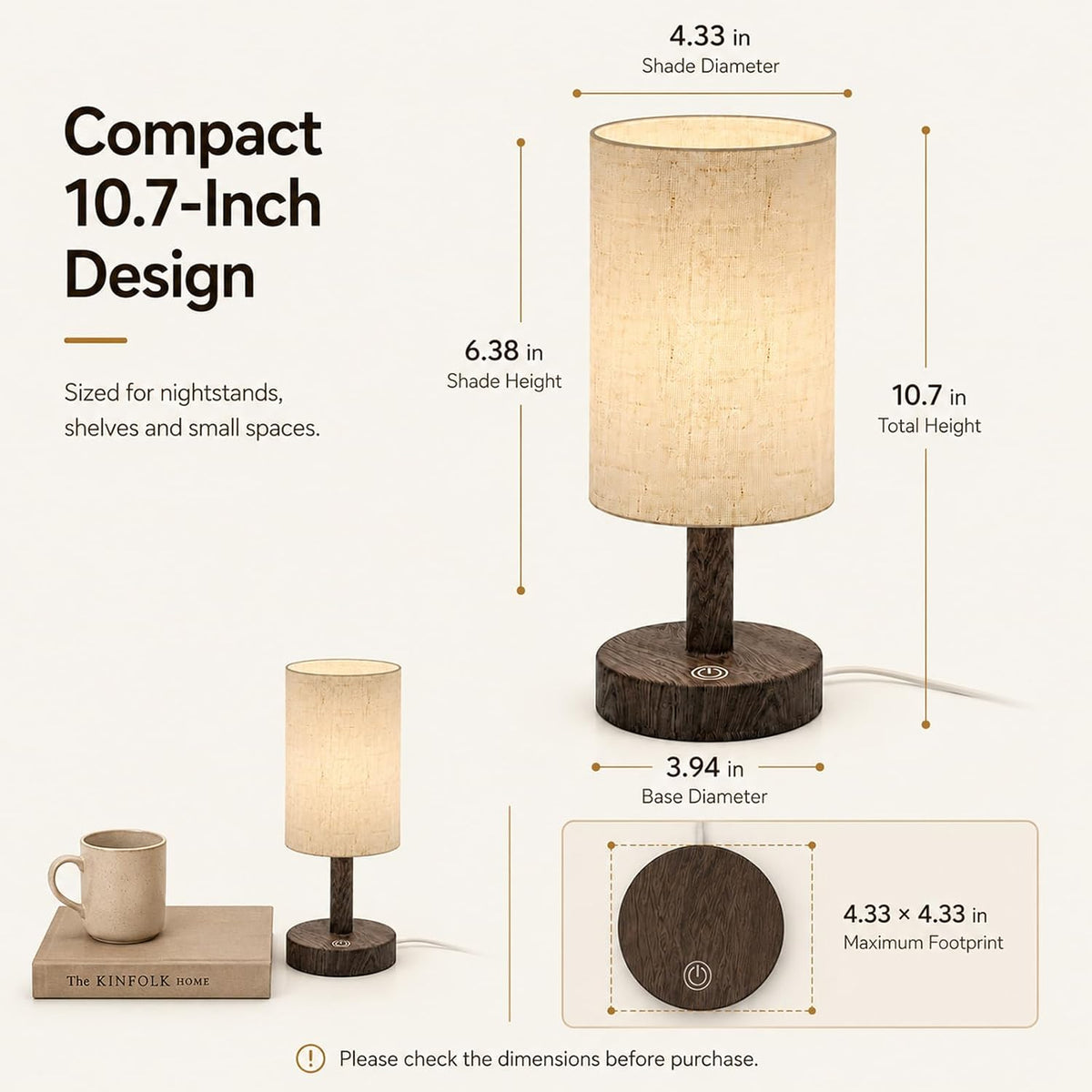 Small Plug-In Bedside Table Lamp with Touch Dimming & LED
