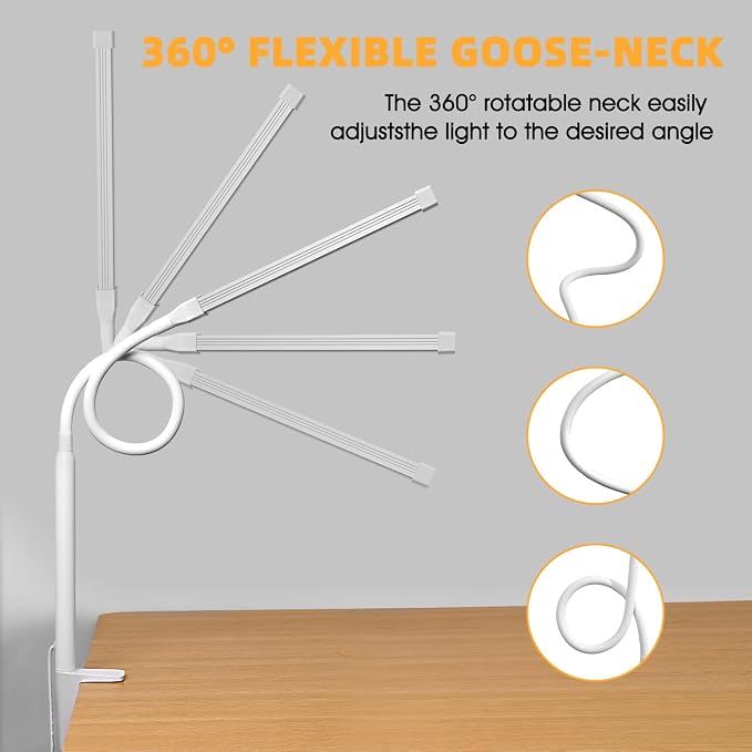 LED Desk Lamp with Clamp, 3 Colors & 10 Brightness Levels