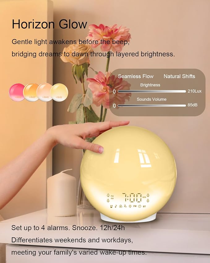 Smart Sunrise Alarm Clock with 4 Alarms, FM Radio & 11-Color Light