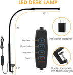 LED Desk Lamp with Clamp, 3 Colors & 10 Brightness Levels
