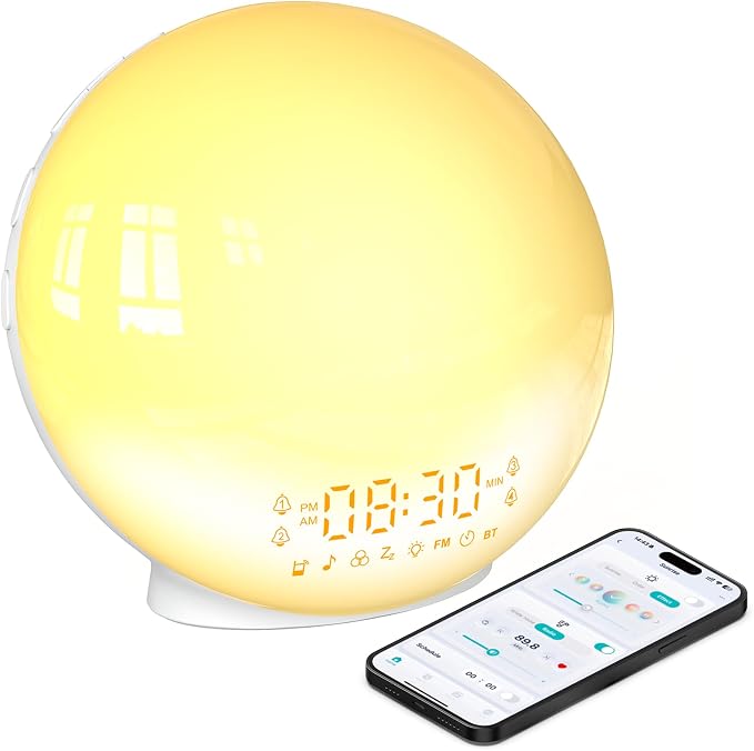 Smart Sunrise Alarm Clock with 4 Alarms, FM Radio & 11-Color Light