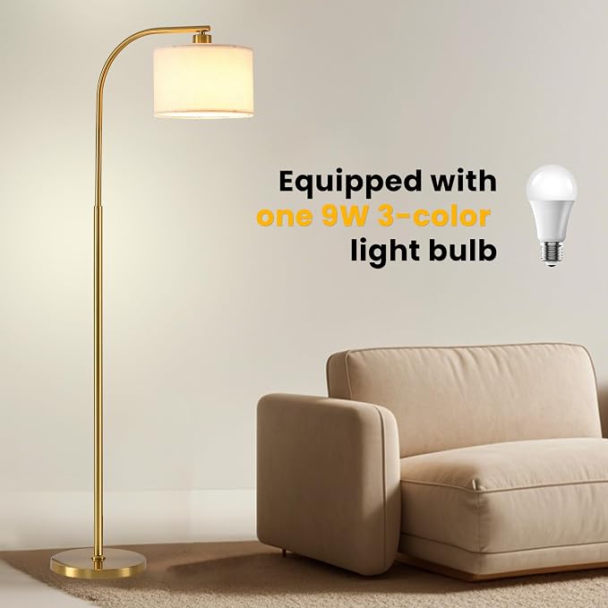65" Modern Tall Floor Lamp with 9W 3-Color LED Bulb