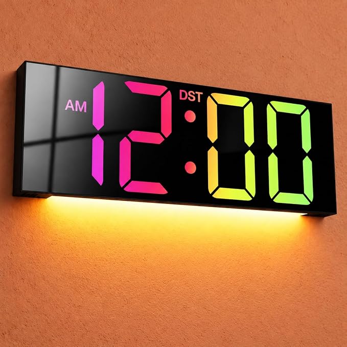 12" Digital Wall Clock with 3.5" LED Numbers, 8 Colors & Night Light