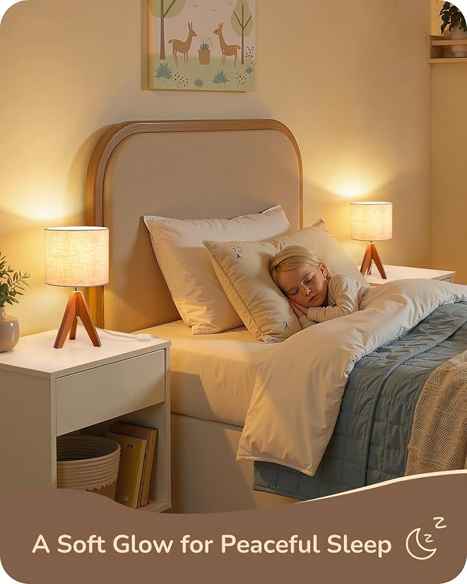 14.2" Tripod Table Lamp, Wooden Bedside Lamp with E26 Base