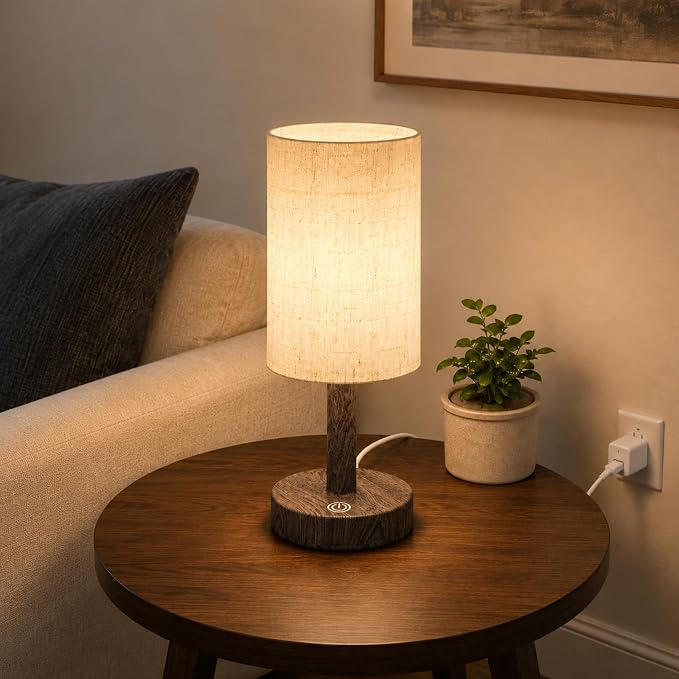 Small Plug-In Bedside Table Lamp with Touch Dimming & LED