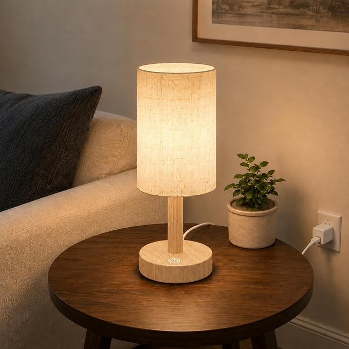 Small Plug-In Bedside Table Lamp with Touch Dimming & LED