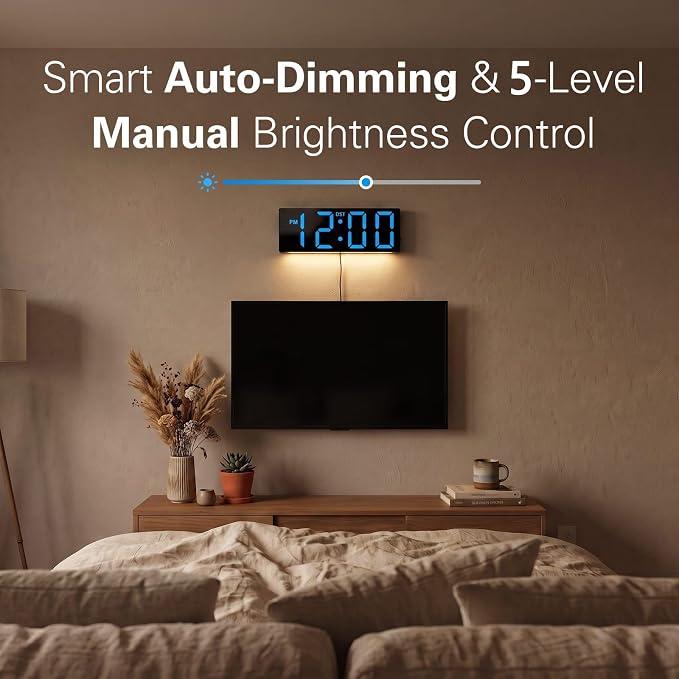 12" Digital Wall Clock with 3.5" LED Numbers, 8 Colors & Night Light