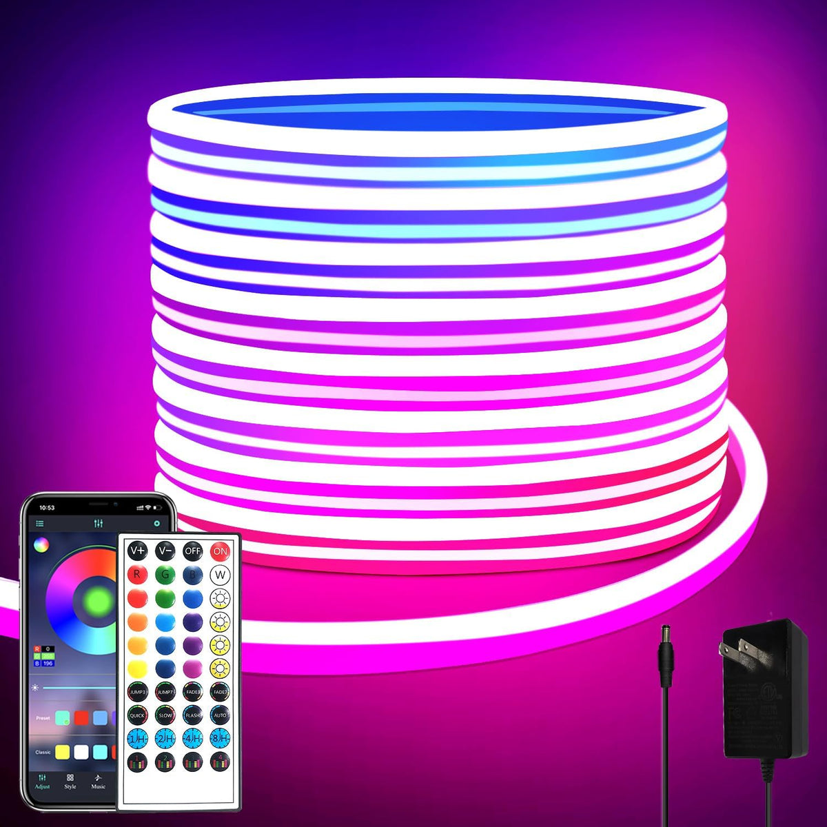 RGB LED Neon Strip Lights with App & Remote Control