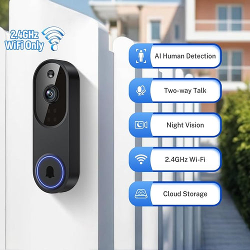 1080p Wi-Fi Video Doorbell with AI Detection & Night Vision