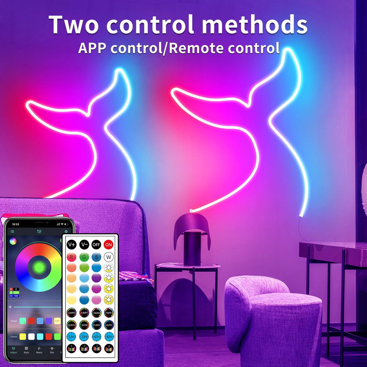 RGB LED Neon Strip Lights with App & Remote Control