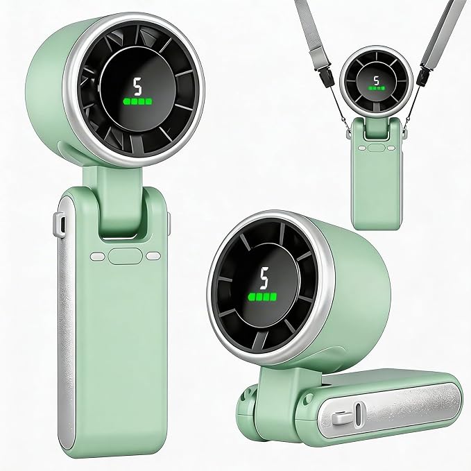 Portable Handheld Turbo Fan, 5-Speed Rechargeable & Foldable