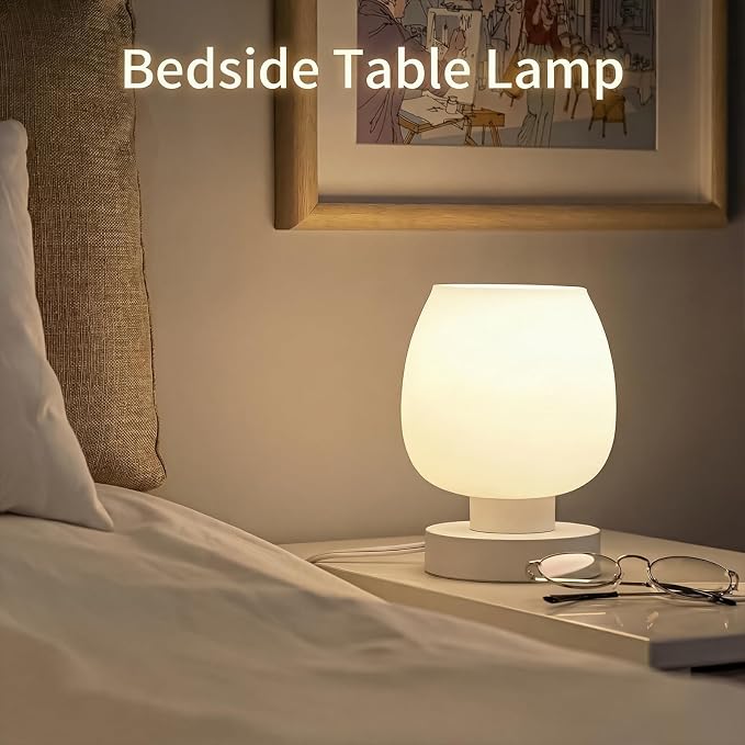 Small Bedside Lamp with 3-Way Touch Dimming & Opal Glass