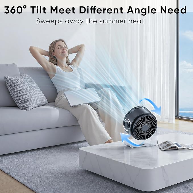 Portable Desk Fan with 100 Speeds, Turbo Airflow & 360° Tilt