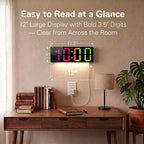 12" Digital Wall Clock with 3.5" LED Numbers, 8 Colors & Night Light