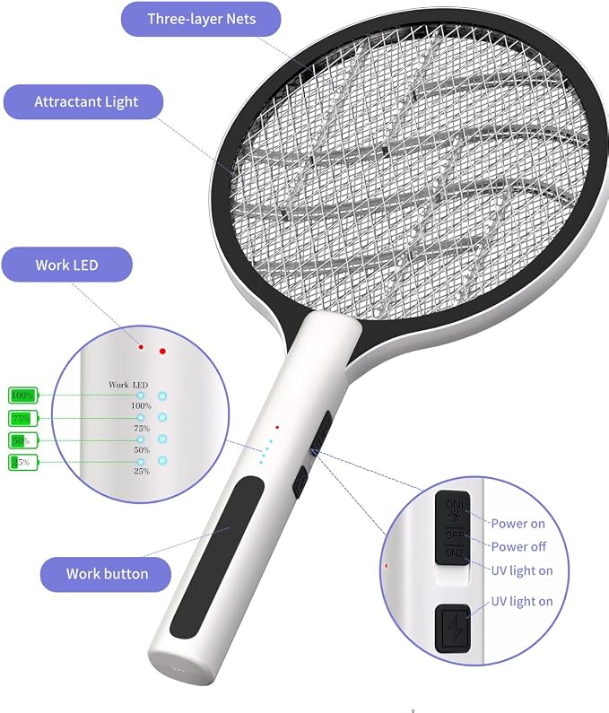 2 Pack Electric Fly Swatter 4500V Rechargeable Bug Zapper