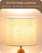 14.2" Tripod Table Lamp, Wooden Bedside Lamp with E26 Base