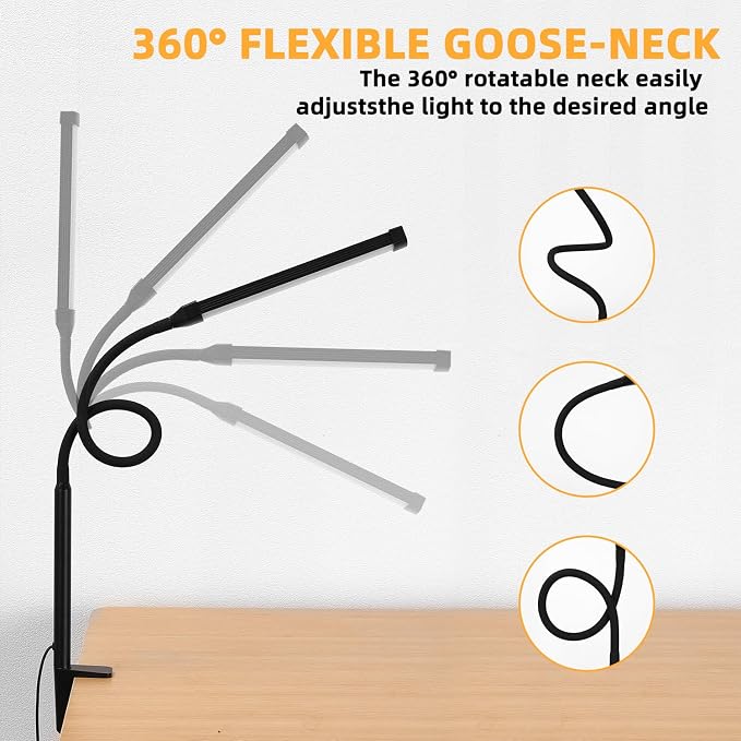 LED Desk Lamp with Clamp, 3 Colors & 10 Brightness Levels
