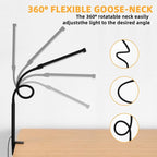 LED Desk Lamp with Clamp, 3 Colors & 10 Brightness Levels
