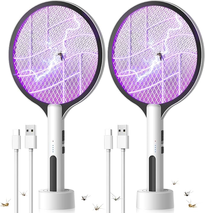 2 Pack Electric Fly Swatter 4500V Rechargeable Bug Zapper