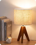 14.2" Tripod Table Lamp, Wooden Bedside Lamp with E26 Base