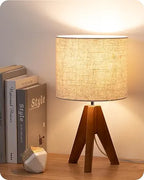14.2" Tripod Table Lamp, Wooden Bedside Lamp with E26 Base