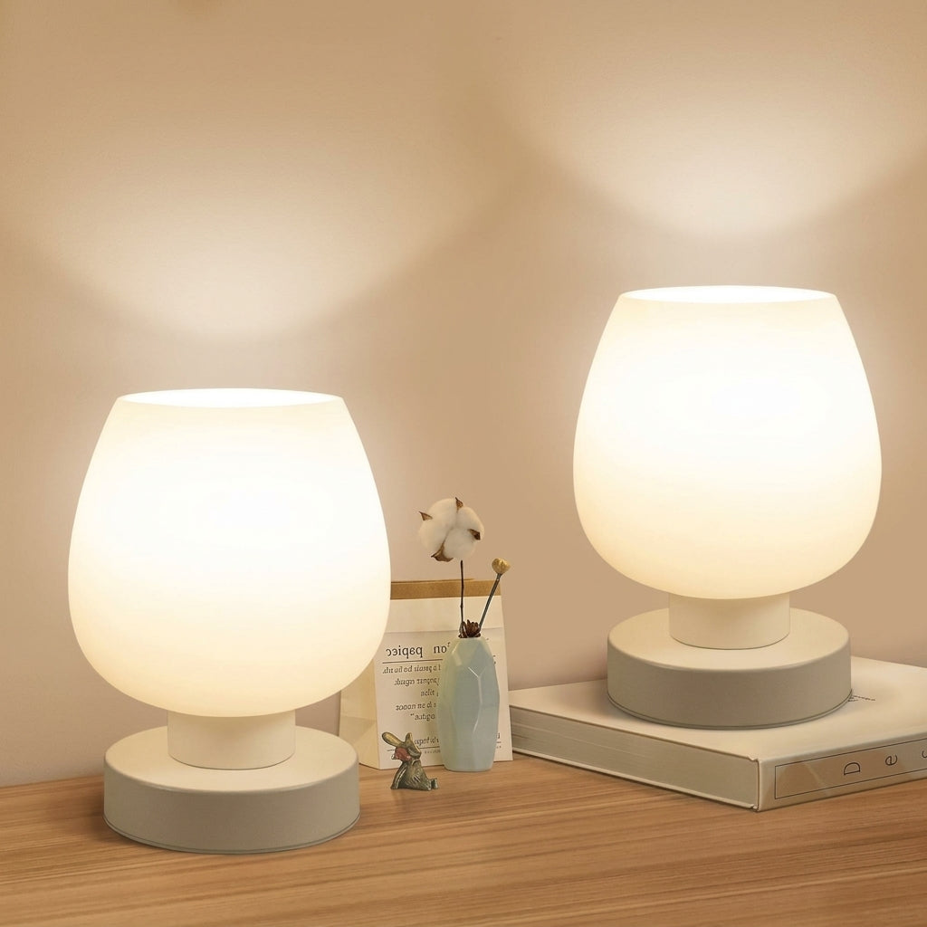 Small Bedside Lamp with 3-Way Touch Dimming & Opal Glass